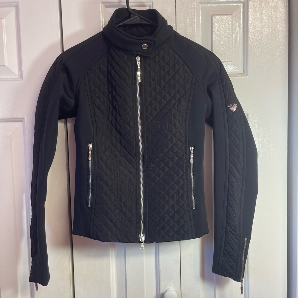 Post Card Moto Style Jacket Black with functional silver zippers and pockets I4